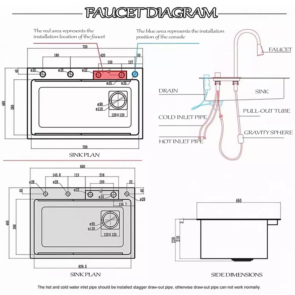 80 × 45 cm, lavello a cascata in acciaio inox con rubinetto 3 in 1, multifunzione, lavello da cucina singolo, con cestello di scarico, vasca di scarico, tagliere, vassoi per tazze