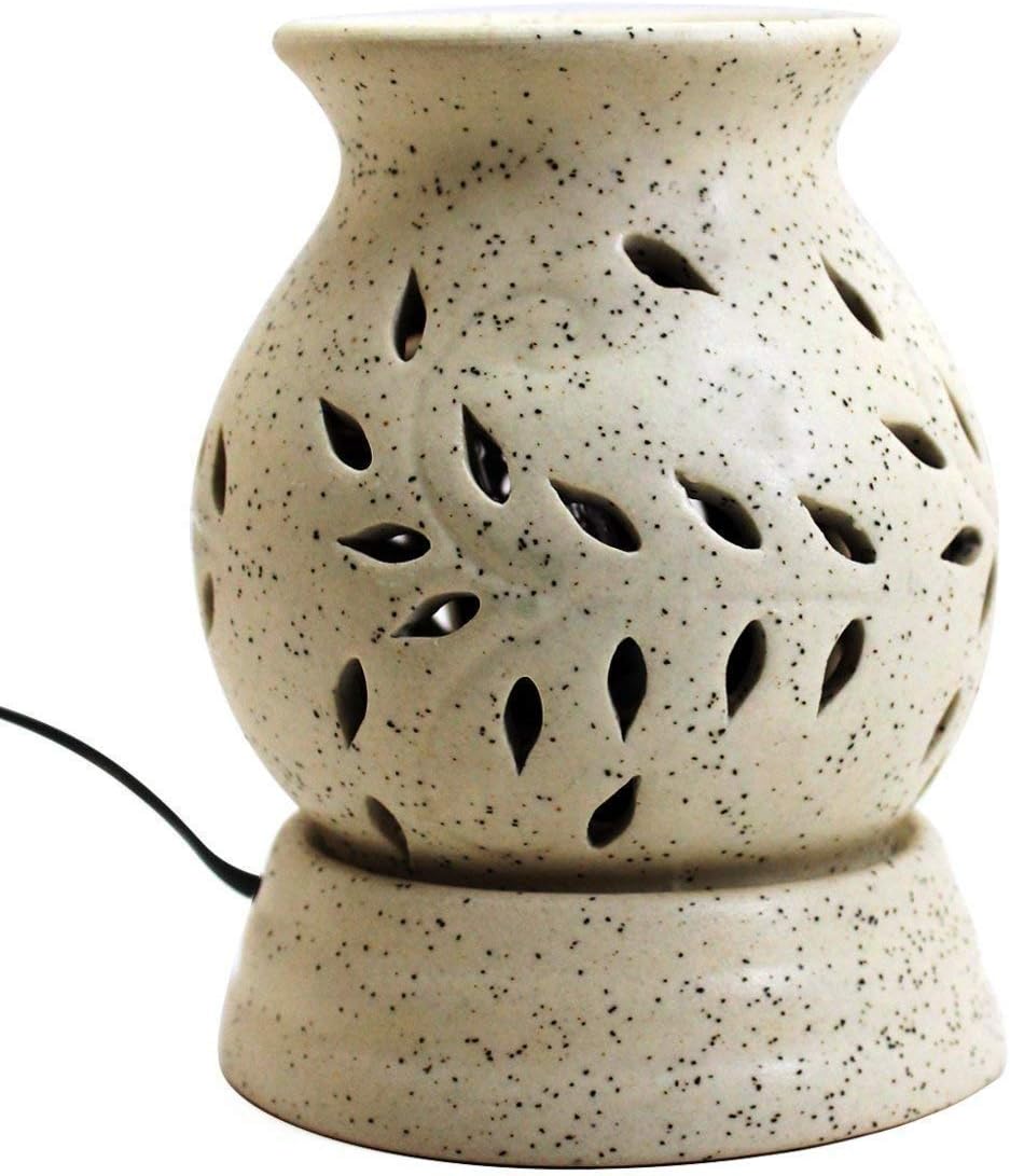 FnP CL Ceramic Farkraft Handcrafted Electric Aroma Diffuser (Farkraft-Electric Beige) Ethenic (Off-White - Lemongrass)