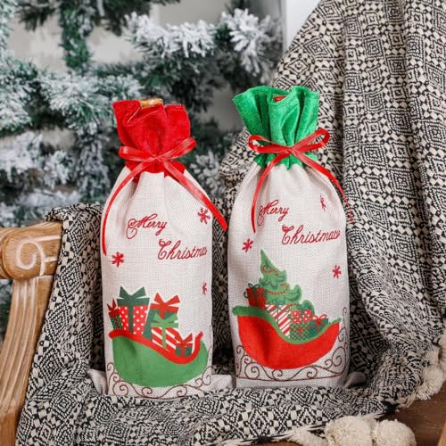 Décor de table raffiné avec 4 couvre-bouteilles de vin de Noël élégants
