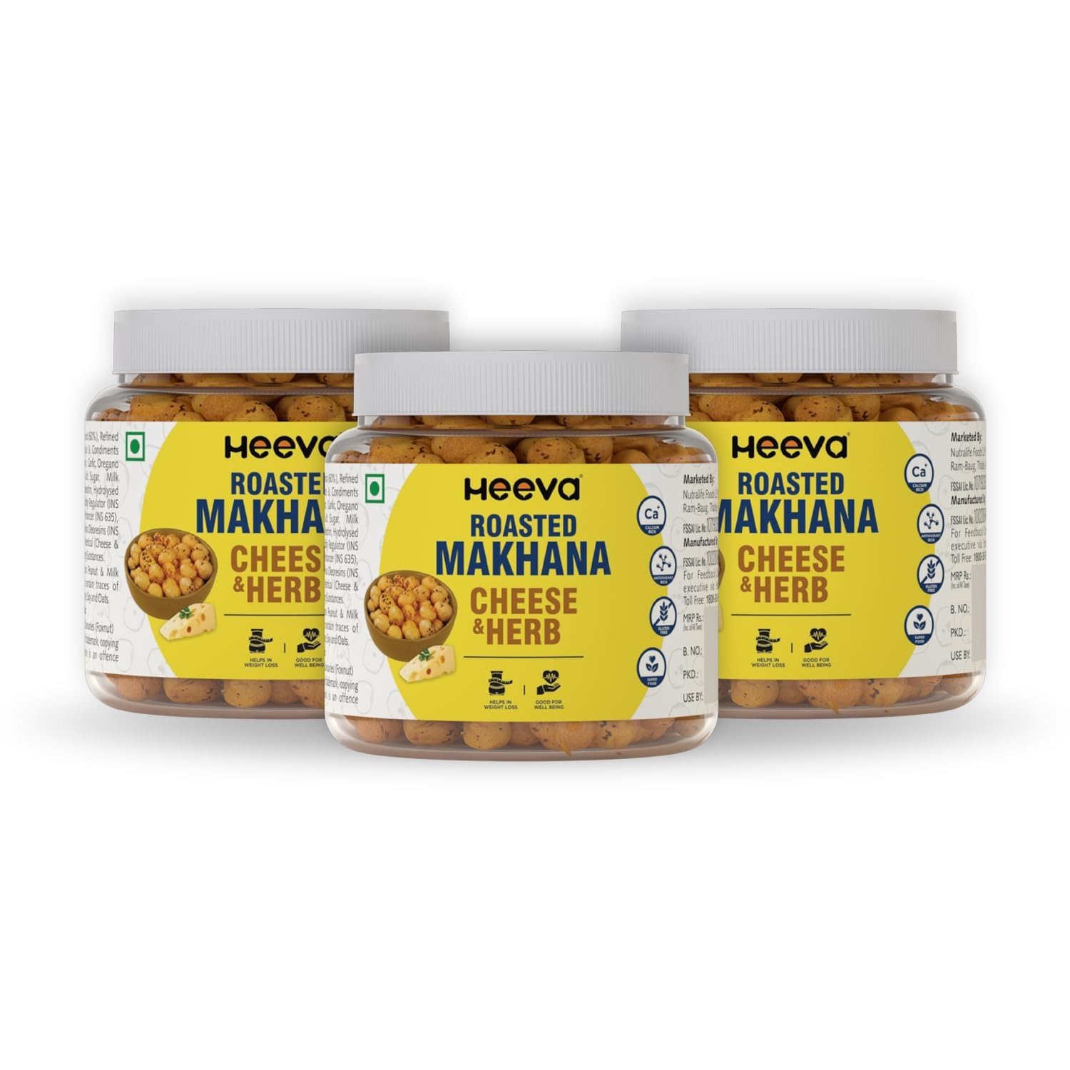 Heeva Roasted Makhana | Foxnut | Cheese & Herbs Flavour 100g (Pack of 3) | Gluten Free | Roasted - Not Fried | No Cholesterol | Healthy Super Food | Calcium Rich | Phool Makhana