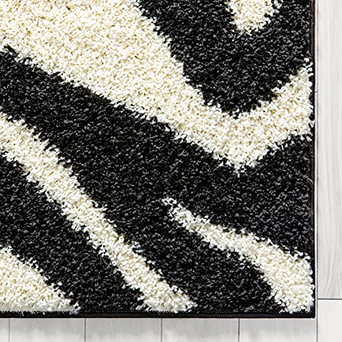 Well Woven Madison Shag Safari Zebra Black Animal Print Area Rug 2'3" X 7'3" Runner #TOP2