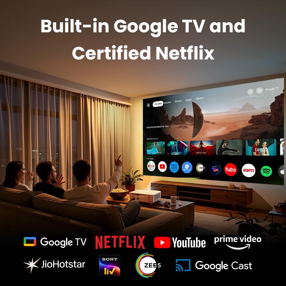 BenQ TH575i 4K Compatible Smart FHD 1080p Home DLP Projector, TV with Licensed Netflix, 3800 ANSI Lumens Brightness, Upto 300" Screen Size, 1.07 Billion Colors, 16.7ms Low Input Lag 10W Speaker — Amazon image 3