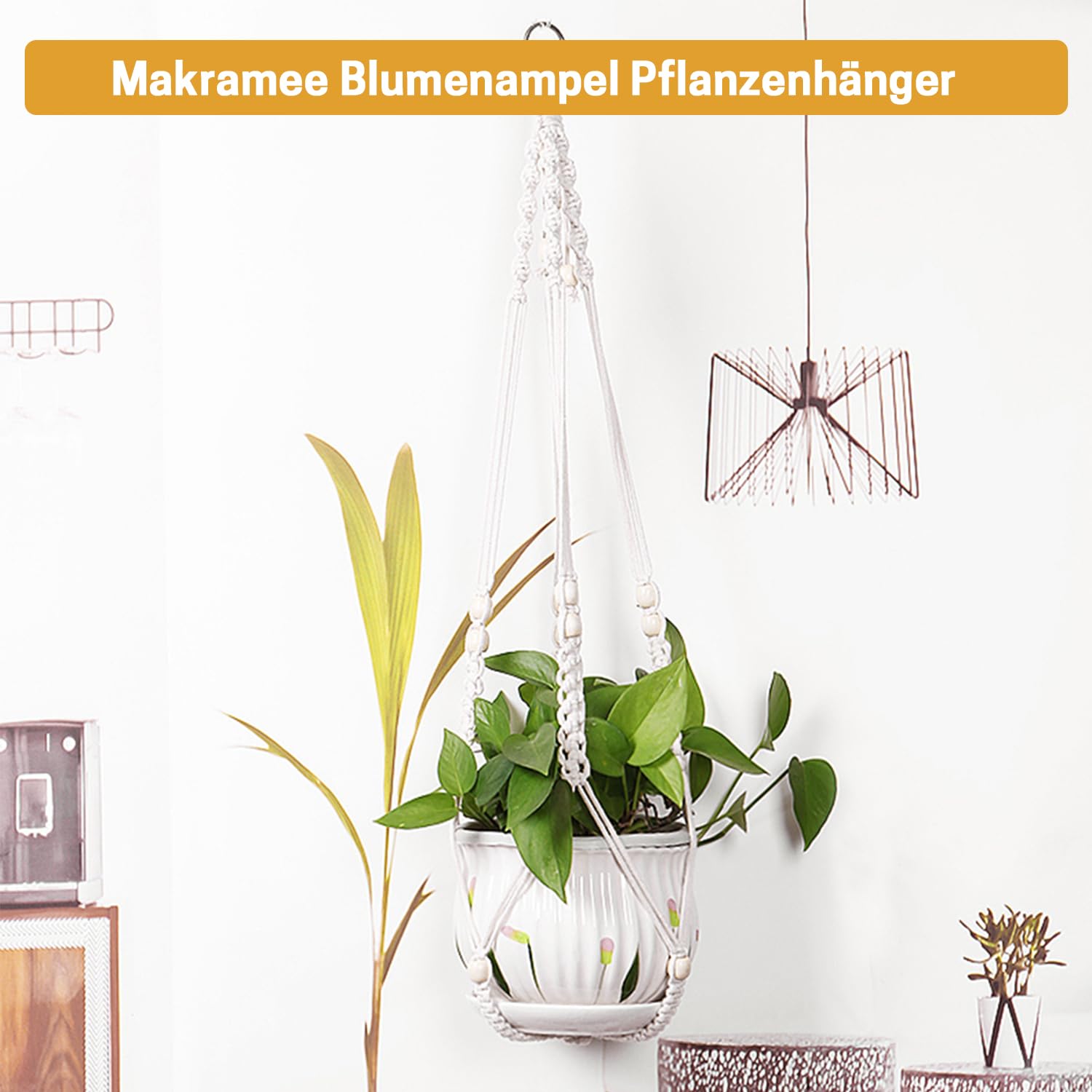 Set di 2 vasi per fiori macramÃ¨, 114 cm, supporto per corda di