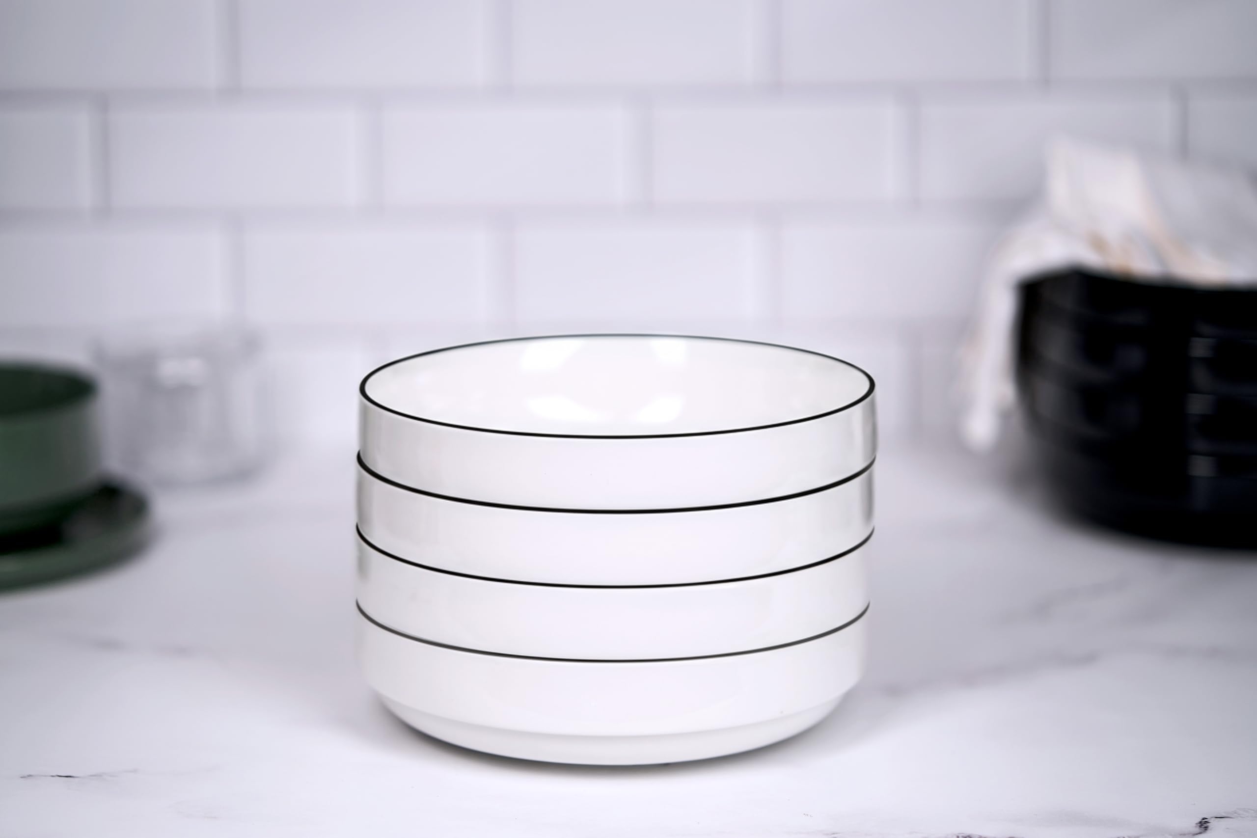 KooK Cuencos grandes de cerámica para pasta, aptos para microondas y lavavajillas, ideales para sopas y ensaladas, cuencos poco profundos, porcelana brillante, 48 onzas, juego de 4, francés