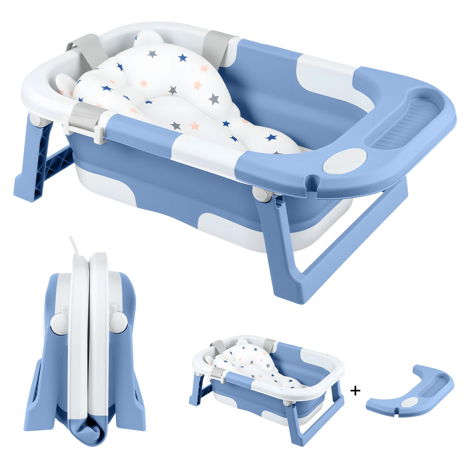 LN COZY CORNER Foldable Baby Bathtub with Seat Support – Portable Collapsible Infant Bath Tub for Newborn to Toddler (0–36 Months), Non-Slip Safe Baby Bathing Tub (Blue)