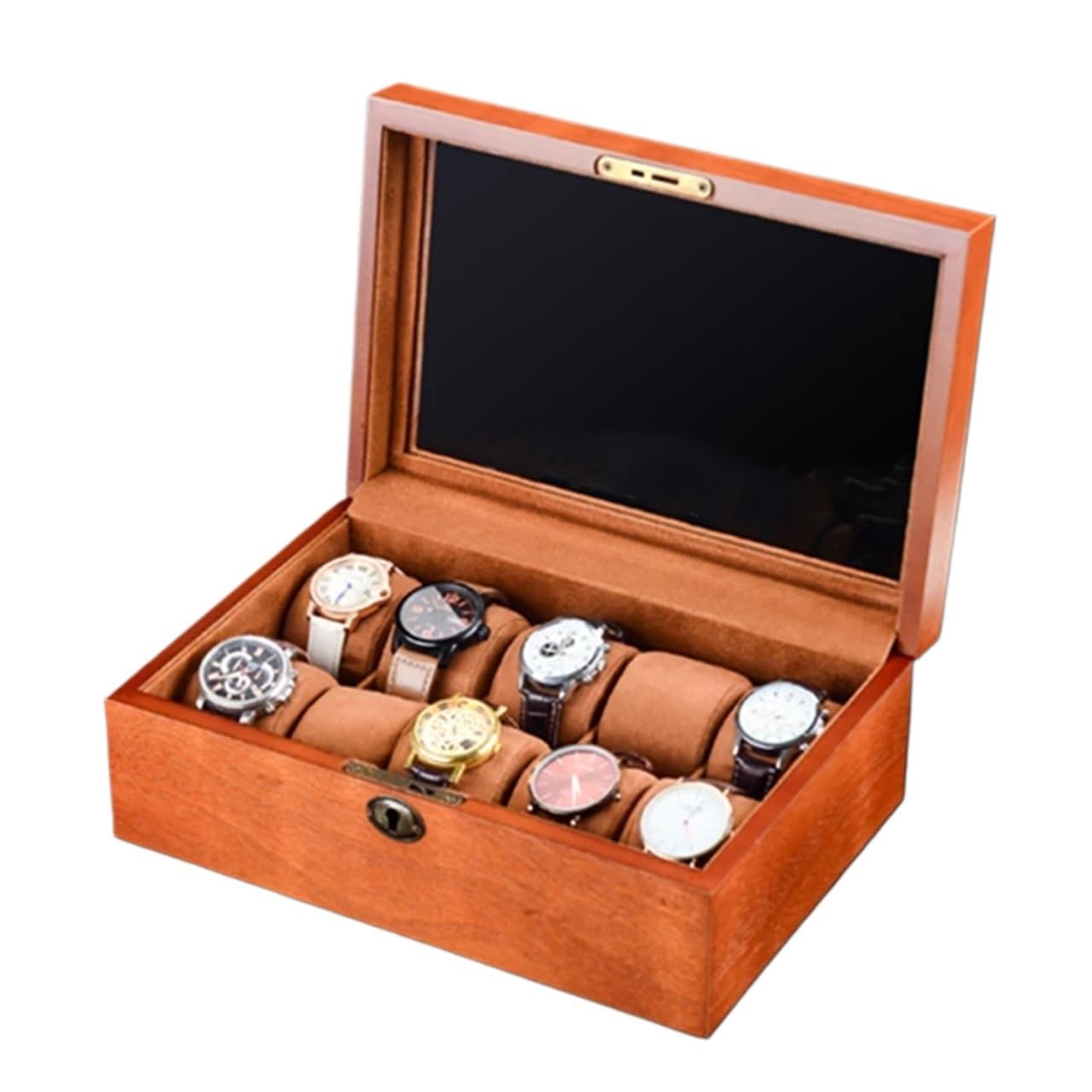 SHENJMAI Watch Box 10 Slots Wood Watch Case Storage Box Solid Organizer Display Holder