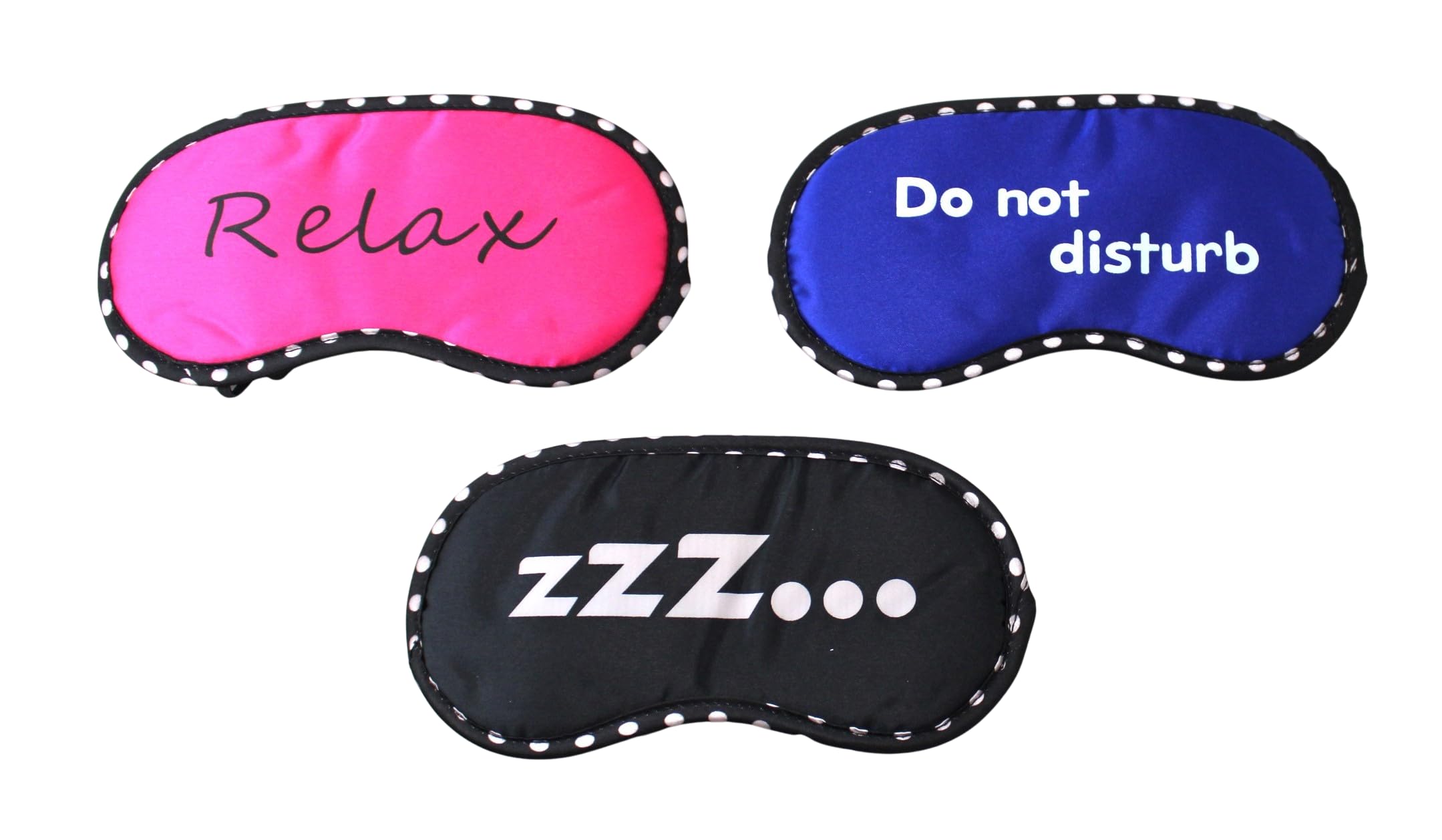 Set of 3 Poly Satin Printed Blackout Sleep Eye Masks for Travel Home Unisex Comfort Fit Soft Terry