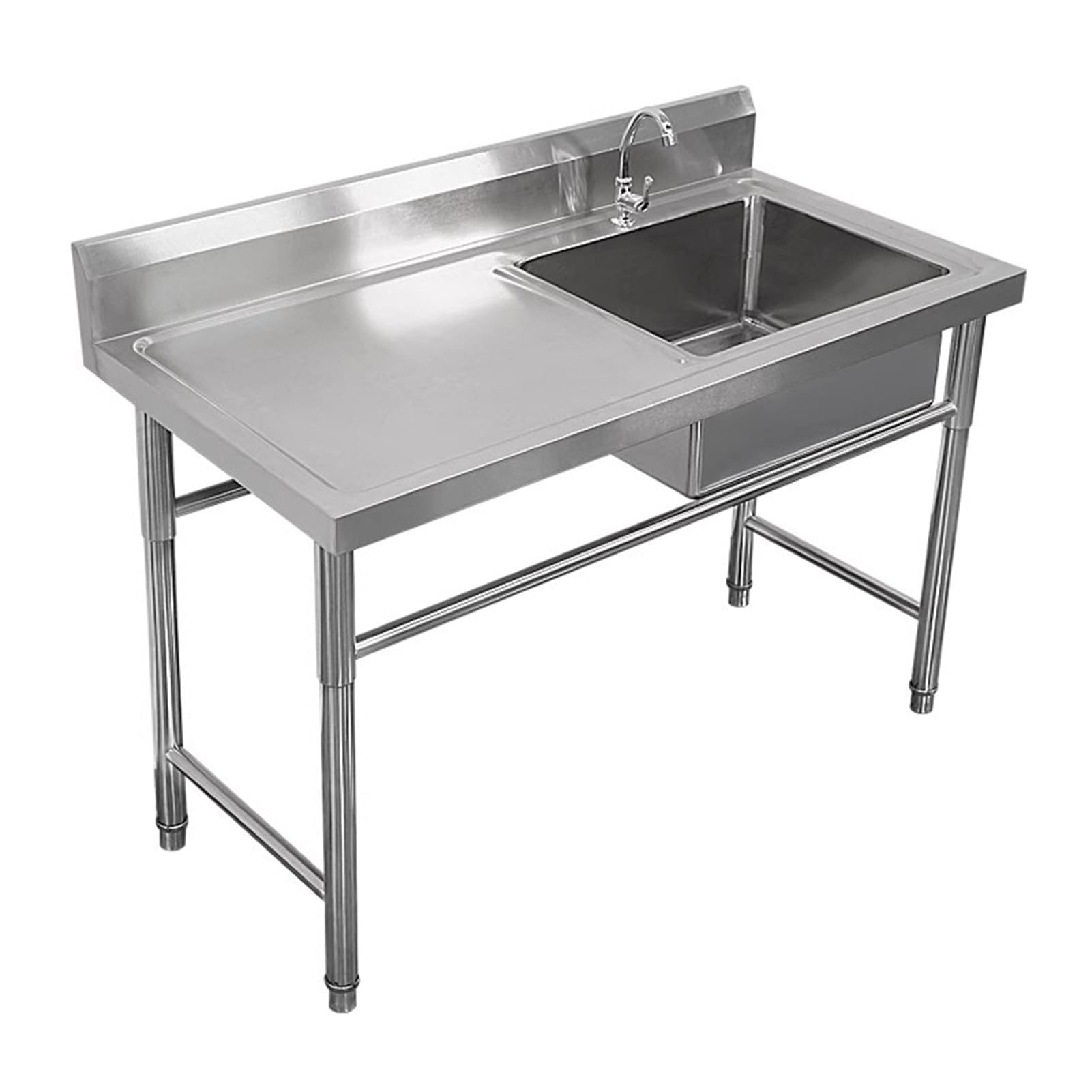 HCZKIUJY Kitchen Utility Sink,39" Stainless Steel Utility Sink with Workbench, Freestanding Single Bowl Commercial Kitchen for Garages, Laundry Rooms, Farmhouses (Silver-100x50x80cm)