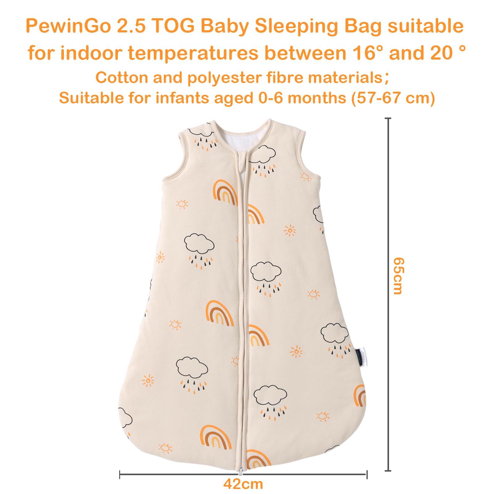 PewinGo Sacco Nanna Neonato 2.5 TOG 0-6 Mesi | Fibre di Cotone e Poliestere| Coperta Indossabile con Doppia Cerniera | Morbido, Delicato Sulla Pelle & Lavabile in Lavatrice