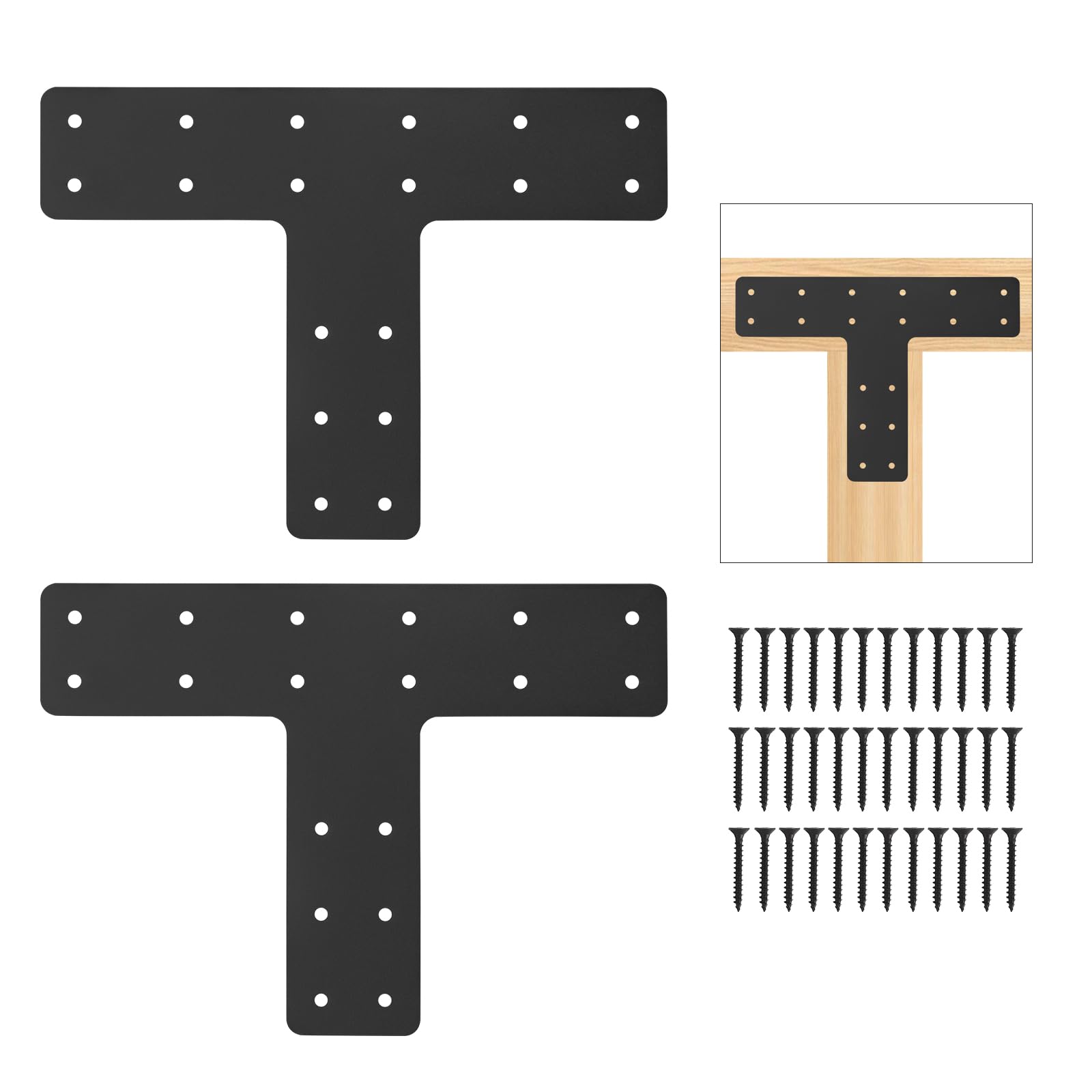Photo 1 of 2 Pcs 14"x10" T Post Timber Brackets, 3MM T Flat Mending Plate for 4x4 6x6