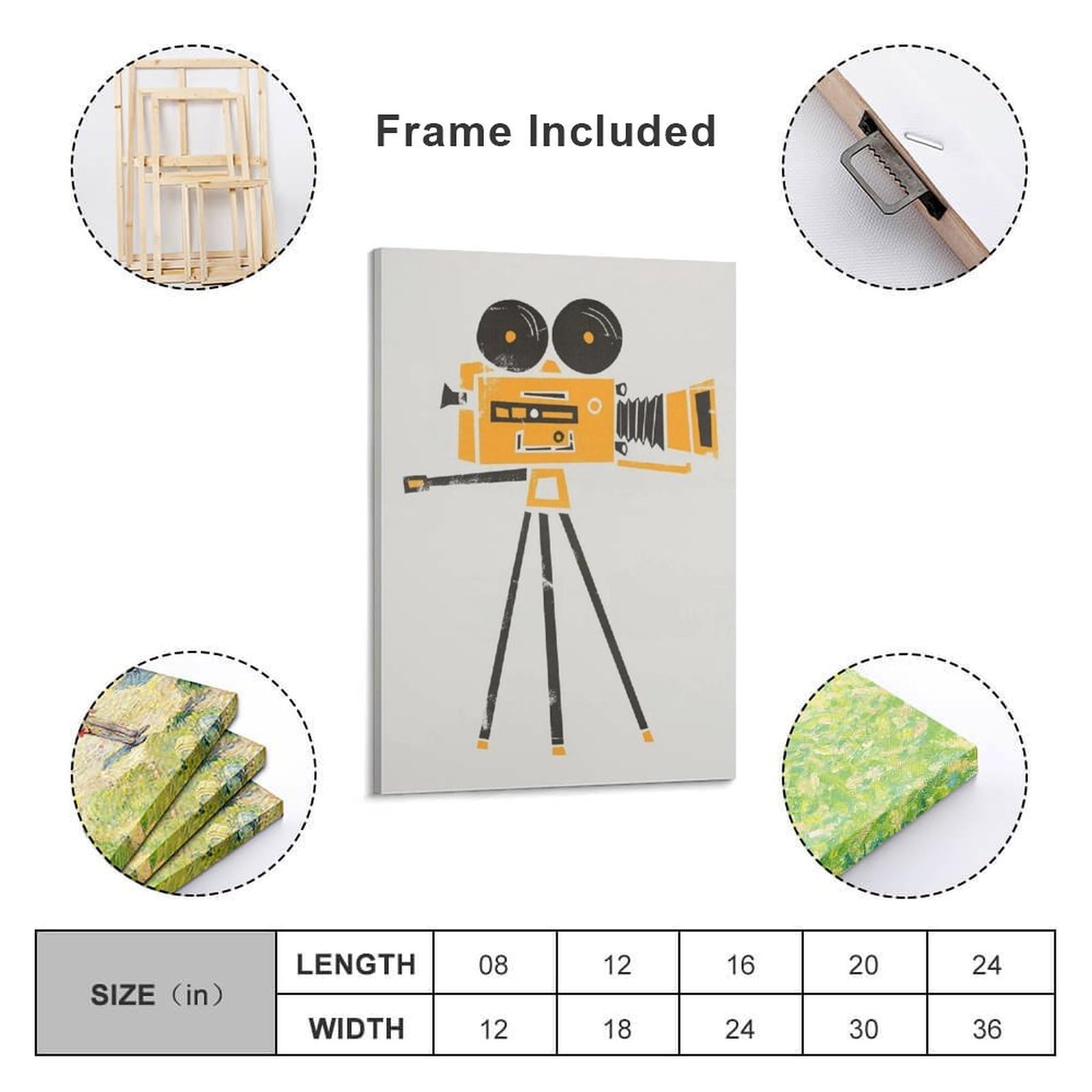 QOGDAF Póster de lienzo con cámara cine, decoración de dormitorio, paisaje, oficina, habitación, regalo, 40 x 60 cm