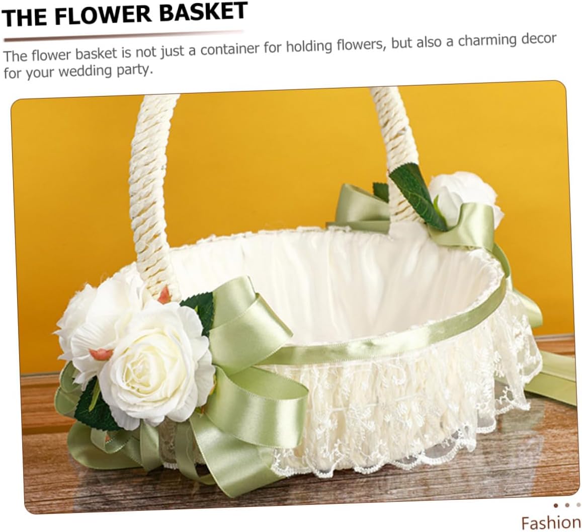 Wedding Flower Girl Basket with Handle Small Lace Handheld Flower Basket for Wedding Party Decoration Outdoor Indoor Ceremony Supplies