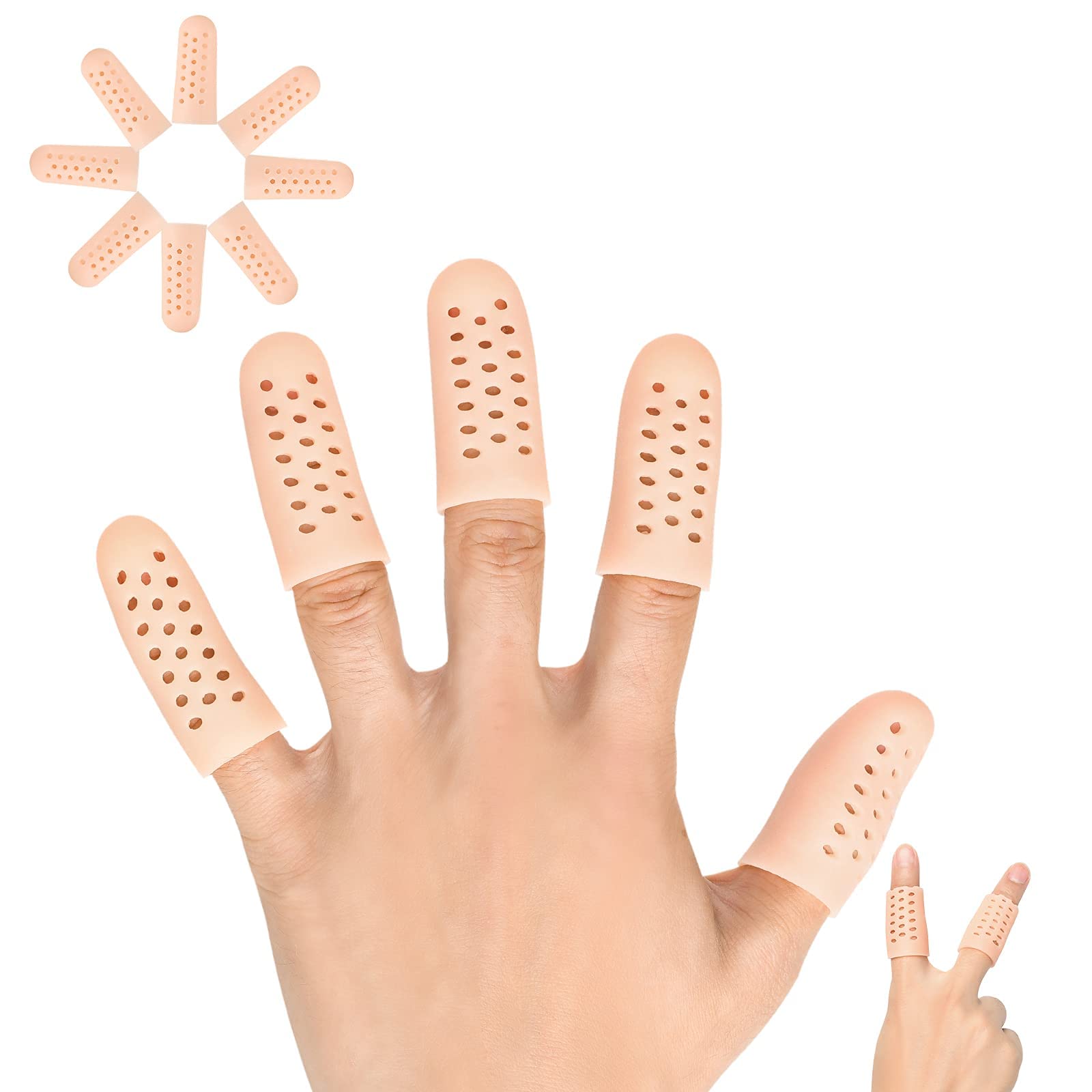 14 Pcs Gel Finger Cots, Finger Protector Support Finger Sleeves Great for Finger Fingertips Protective Cushion Moisture-Wicking, Beige