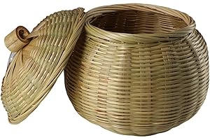 Handwoven Round Wicker Basket with Sturdy Lid for Multipurpose Storage