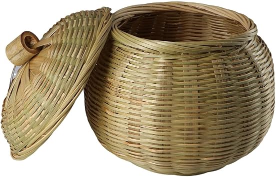 Kopida Round Rattan Boxes with Lid Hand-Woven Multi-Purpose Wicker Tray with Durable Rattan Fiber Round Bread Basket Picnic Food Storage Basket