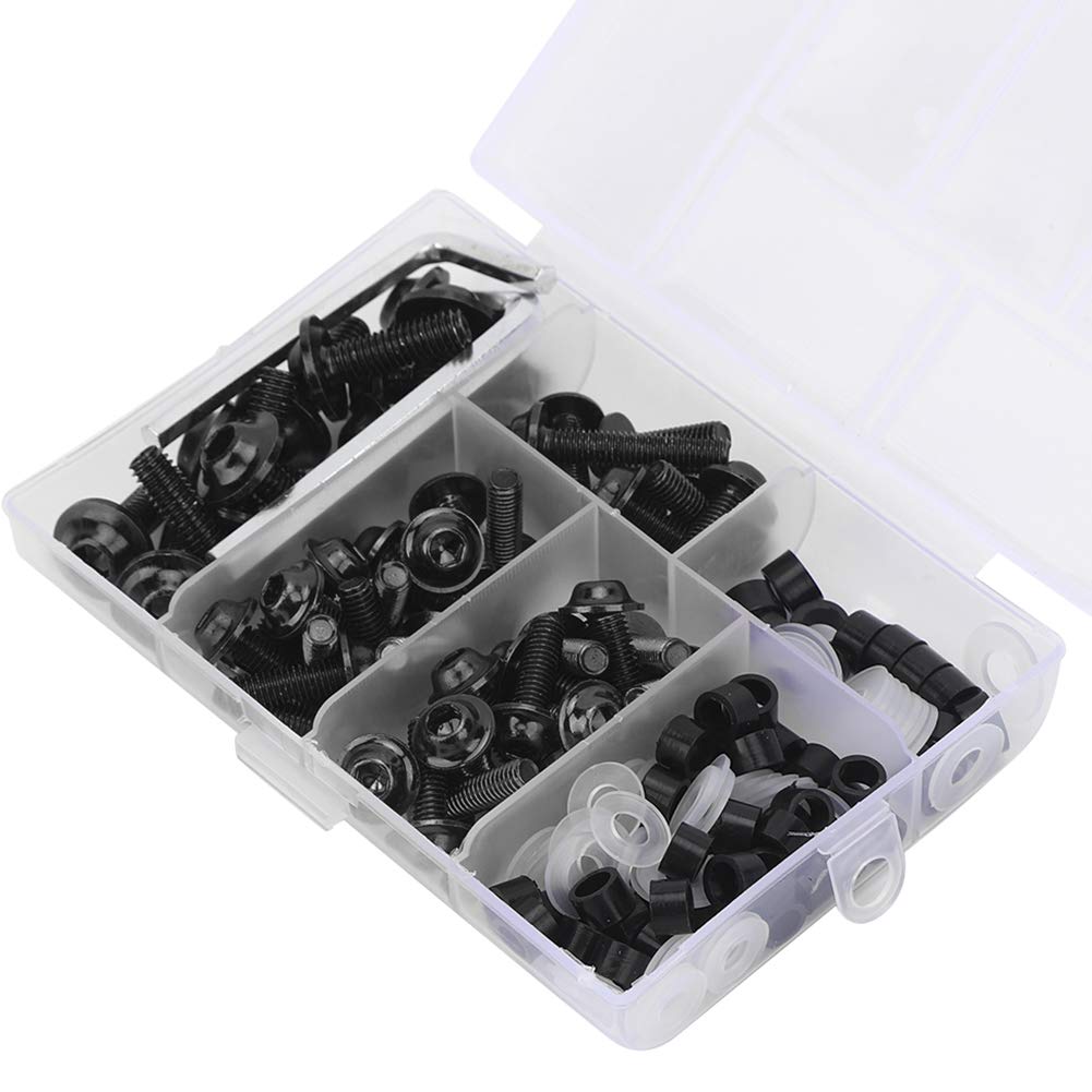 AYNEFYMotorcycle Fairing Bolt Kit Screws, 158Pcs/Set Universal Fairing Bolts Gasket Wrench Kit Windscreen Screws Fixing Sportbike Bolts Motorcycle Accessory(Black)