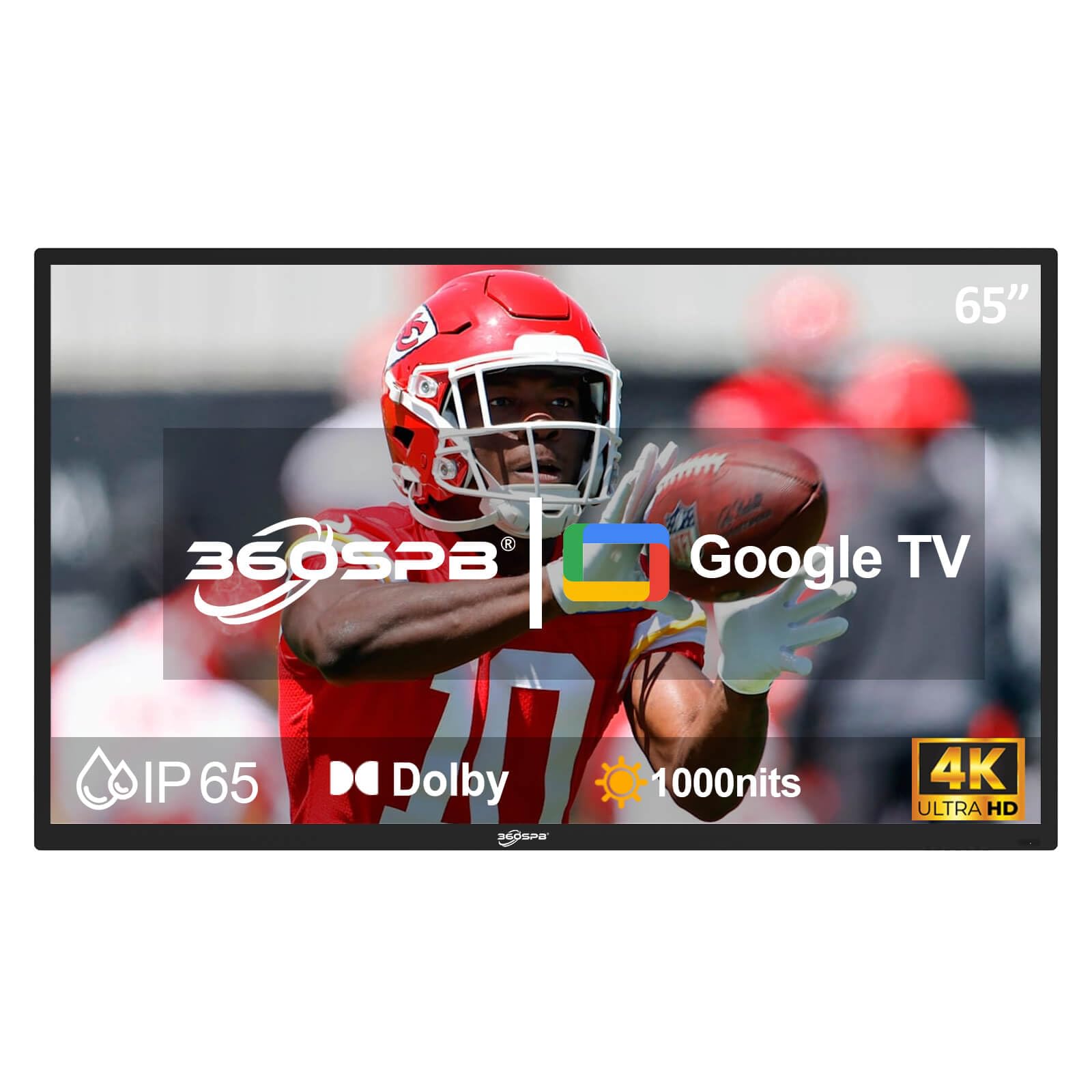 65Inch Outdoor TV, 4K Waterproof Google TV, 1000nits Ultra-High Outdoor TVs, IP65 Weatherproof TVs, Outdise TV with Voice Assistant Remote, Compatible with Dolby, Outdoor Tvs for Patios, Sports