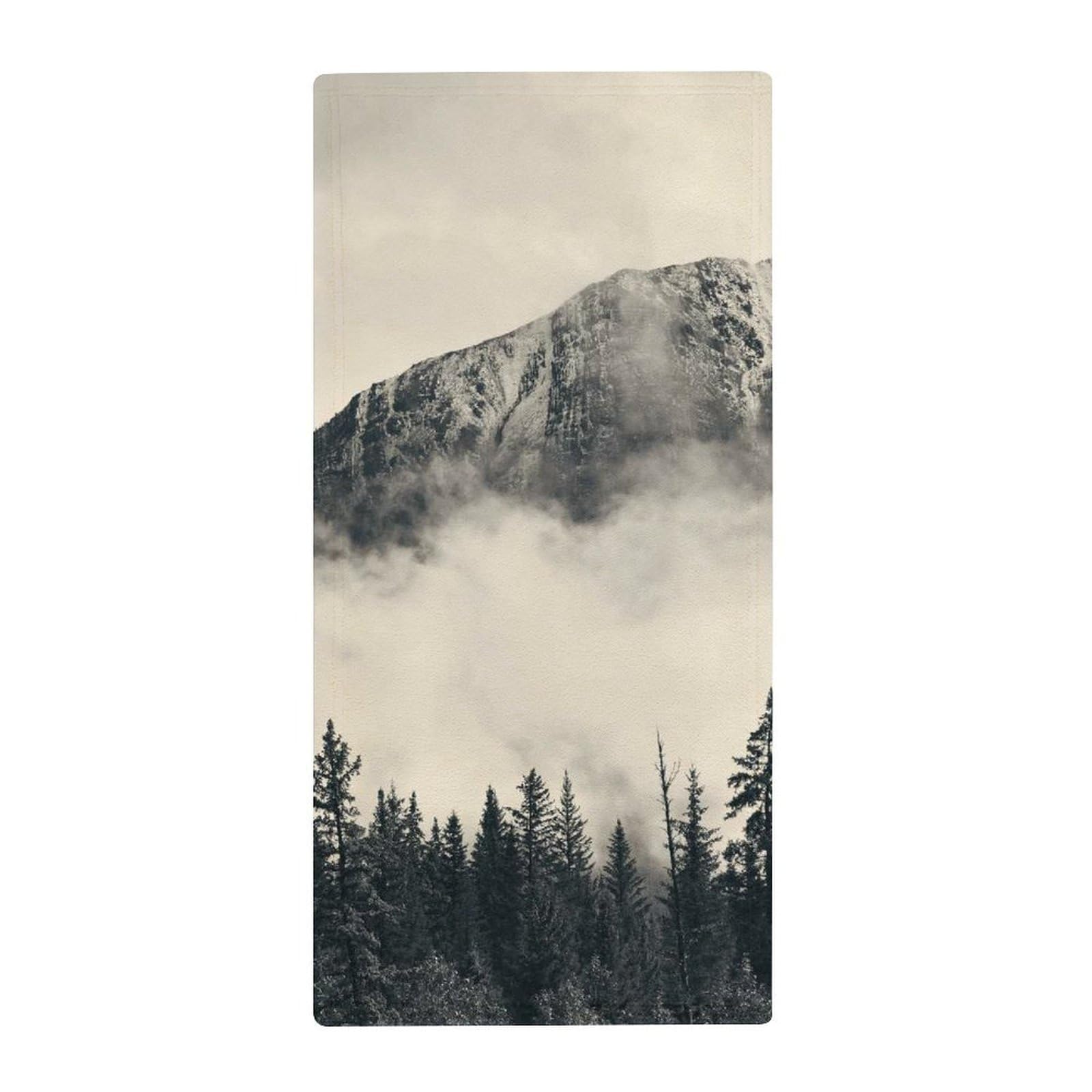 Forest Tree Foggy Mountain Pattern Coral Fleece Towel Fast Dry Super Absorbent Washcloths for Beach Bath Pool Gym