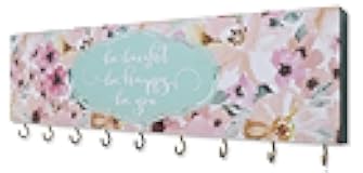 SANY DAYO HOME Be Bright Be Happy Be You Wall Mount Necklace Holder Organizer with 9 Jewelry Hooks for Ring, Hair Bow, Headband, Purse - Wall Decor for Girls Room