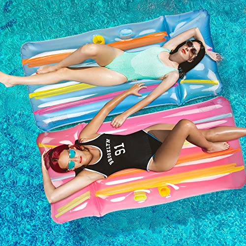 Zcaukya Inflatable Pool Float, 65 X 33 X 8 Inch Inflatable Pool Lounger For Adults, Swimming Pool Inflatable Floating Mat For Summer Parties, Blue & Pink #TOP5