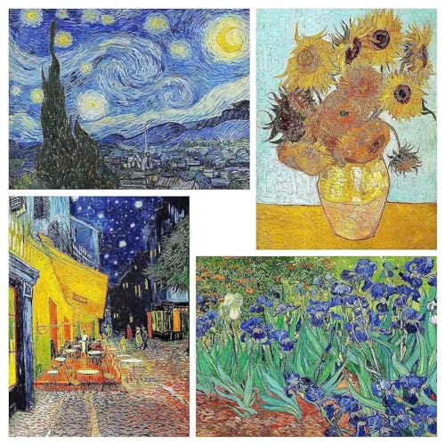 Image of 4 Pack Starry Night of Van Gogh Stamped Cross Stitch Kits - Counted Cross Stitch Kits for Beginners Adults,11 CT Patterns Dimensions Embroidery Kits Arts Craft Kits 12x16inch