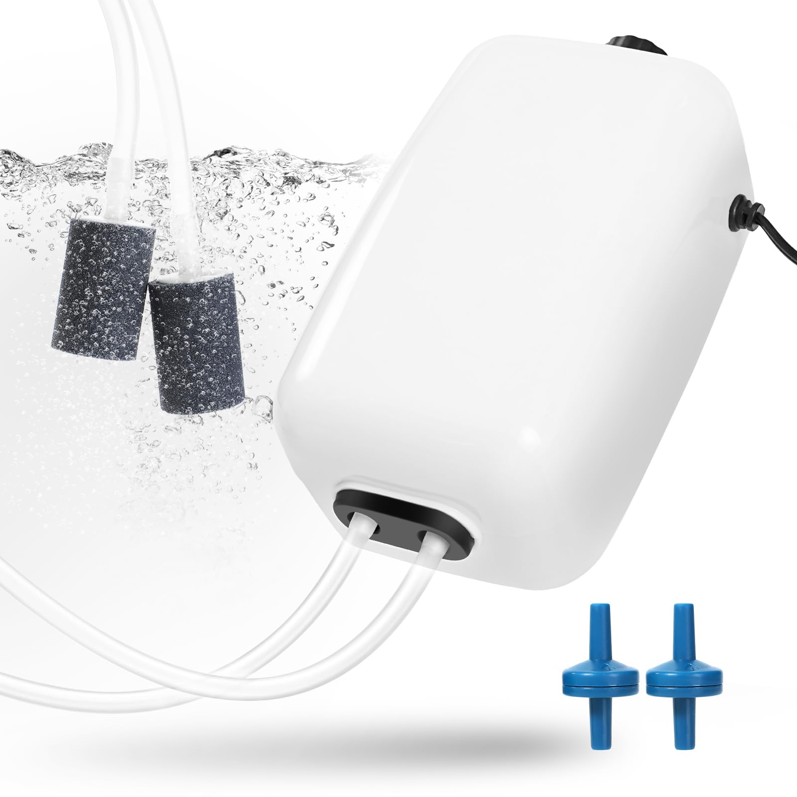 AQUANEAT Aquarium Air Pump for 20-210 Gallon Tank, Fish Air Bubbler, Hydroponic Oxygen Aerator with Stones, Airline Tubing, Check Valves