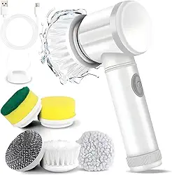 Escova Giratória Elétrica 5 em 1 – Esfregão Giratório para Limpeza com 5 Cabeças Substituíveis, Escova de Limpeza Elétrica Portátil para Banheiro, Cozinha, Piso, Azulejo, Fogão e Vidro