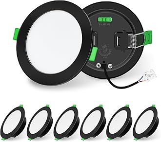 Black LED Downlights Dimmable Recessed Ceiling Lights 10W 1050lm High Brightness, 3000K Warm 4000K Neutral 6500K Cool White Bathroom Spotlights Ceiling Ultra Slim IP44 Kitchen, 6 Pack