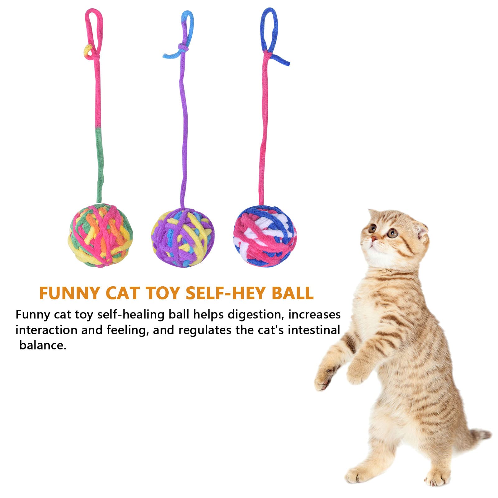 3 Stück Katzenspielzeug Wollball Lustige Katzenglocke Ball Bunte Wollgarnbälle mit Seil Haustier Katze Kaukugel Kratzspielzeug für Katzen Kätzchen Haustier Interaktives Spielspielzeug