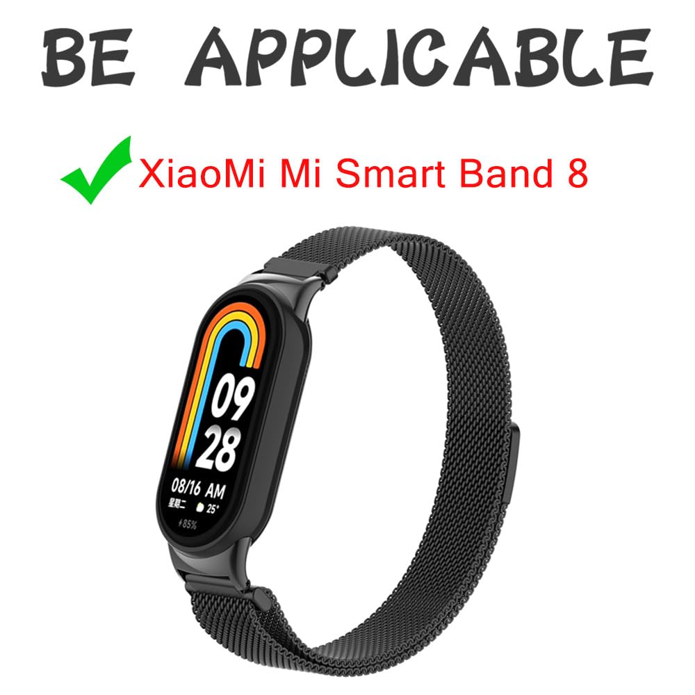 HchenH Bracelet Compatible with Xiaomi Mi Band 8, Stainless Steel Metal Adjustable Replacement Strap, Soft Breathable - Image 2