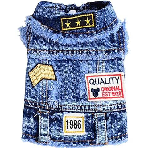 DOGGYZSTYLE Pet Vests Dog Denim Jacket Hoodies Puppy Jacket for Small Medium Dogs (S, Blue Print) Cover
