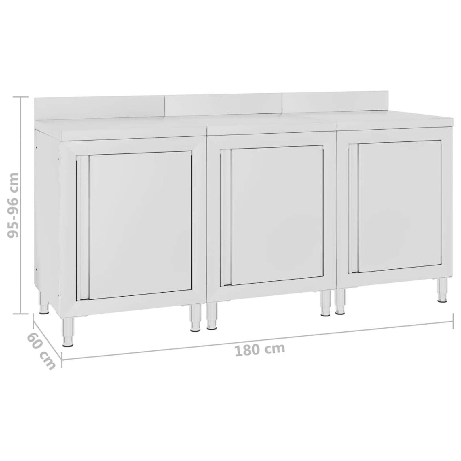 Tidyard Mobiletto con Piano di Lavoro Armadio da Cucina ad Ante 180x60x96 cm Armadietto in Acciaio Inox Mobile da Cucina Argento