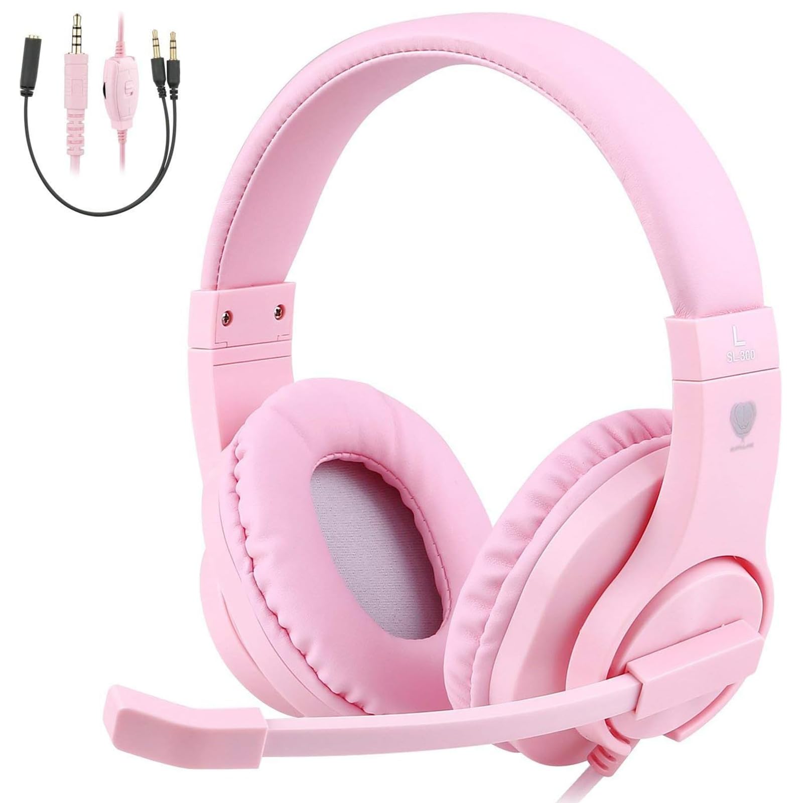 BlueFire Cuffie con Microfono per Bambini, 3.5mm Bass Stereo Cuffie da Gaming per PC/ PS4/ Xbox One/Xbox One S/Xbox One X/ PS4 Slim / S4 PRO (Rosa)