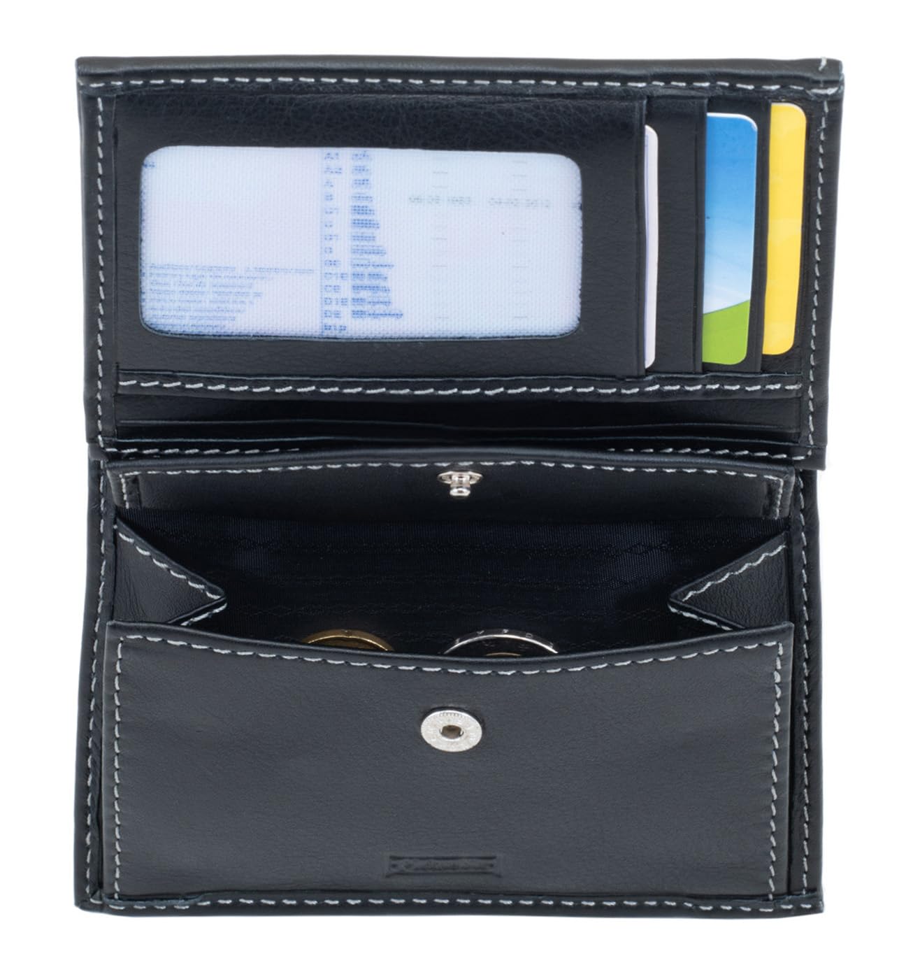 PE207 Cartera Negra de Piel Legitima con Monedero Interior para Hombre | Billetera con Protección RFID, Doble Billetero.