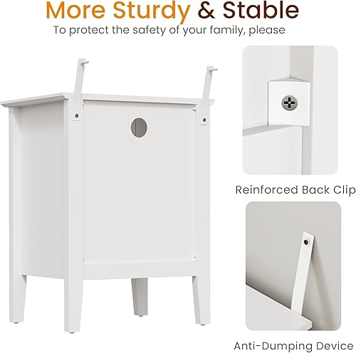 Miniatura 8 de RoyalCraft - Mesita de noche con estación de carga, con 2 cajones de almacenamiento, mesa auxiliar alta con diseño acanalado de madera para