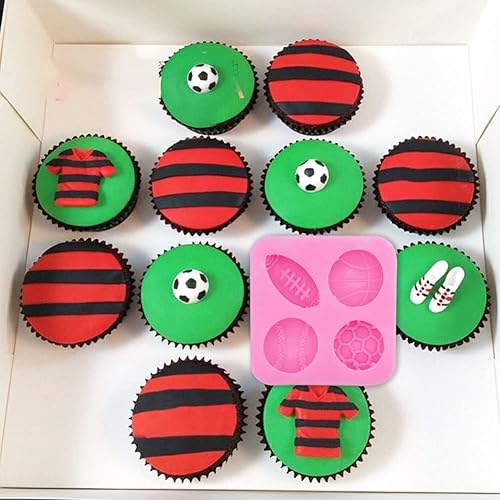 Miniatura 7 de 6 moldes de silicona para decoración de pasteles con temática de pelota deportiva de 4 cavidades, para fútbol, baloncesto, béisbol, rugby, para