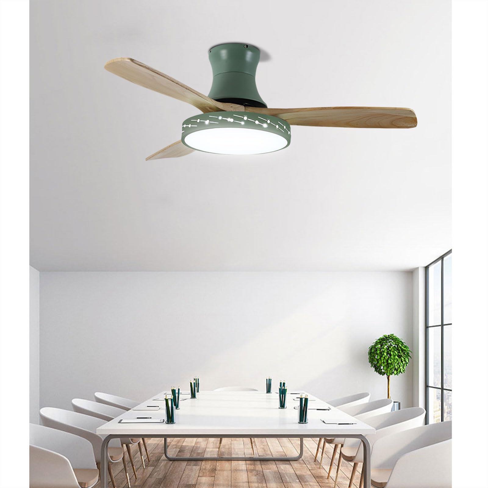 Ventilador de Techo con luz Regulable a Distancia, silencioso, con Motor de CC, Estilo nórdico, con 3 aspas de Madera, Ideal para Dormitorio, Sala de Estar, Estudio o Cualquier otr