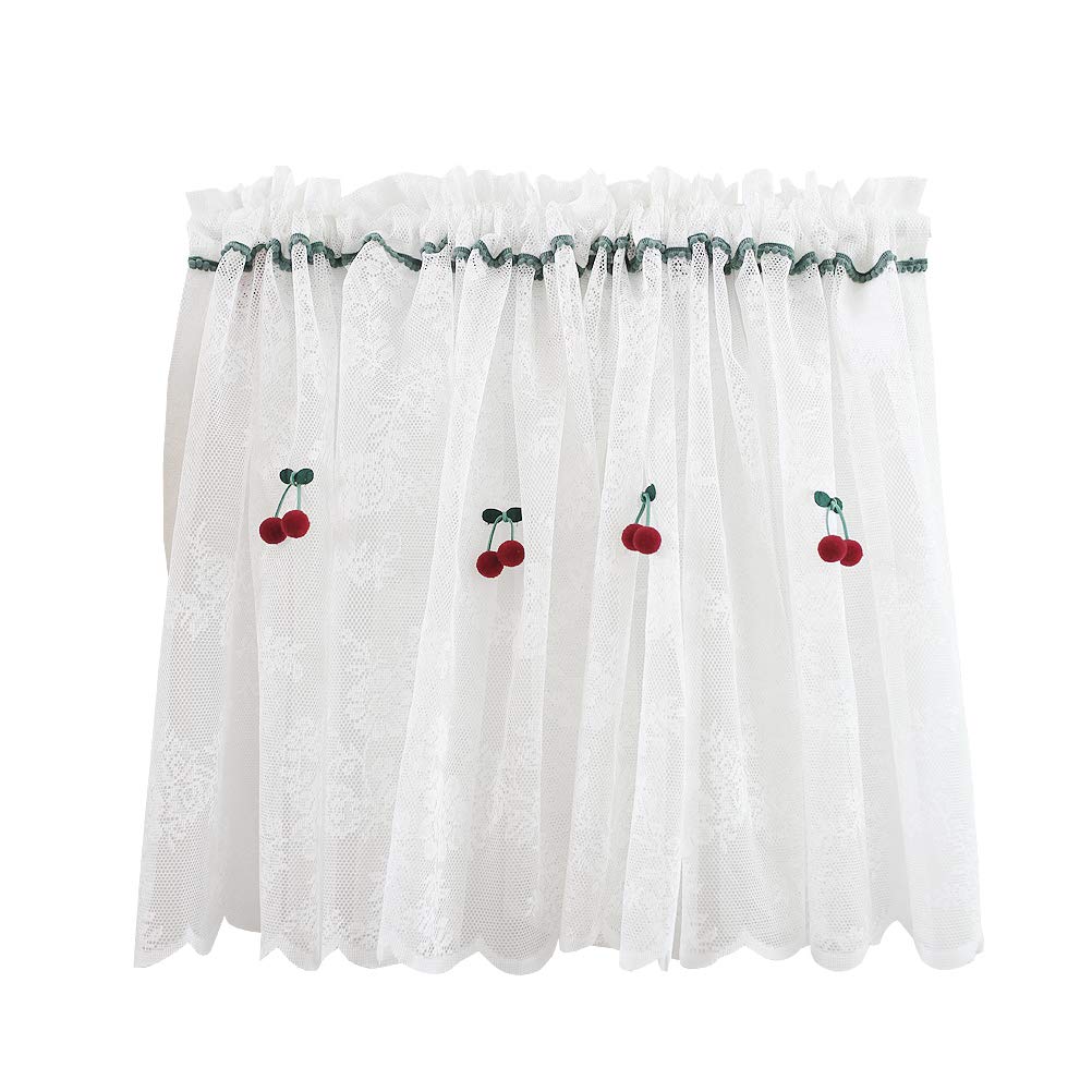 bnjlSDATwr small curtains， Sheer Valance Curtain,Kitchen Short Window White Lace Net Voile Cafe, Country Rural Style Embroidery Floral Tier(W x H 200x60cm)