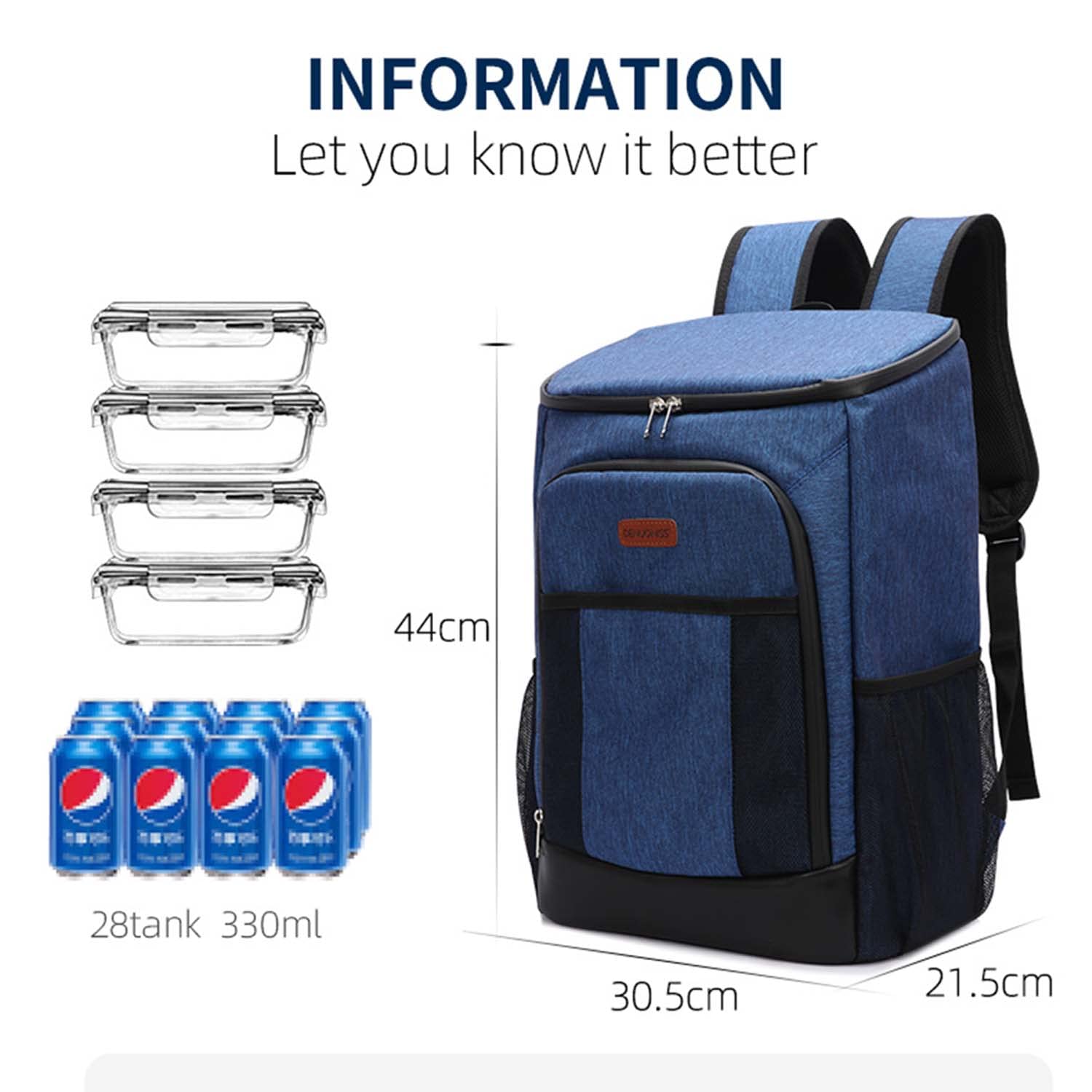 Zaino Frigo Isotermico 20L – Cooler Backpack Leggero Impermeabile Grigio – Per Picnic, Spiaggia, Escursioni