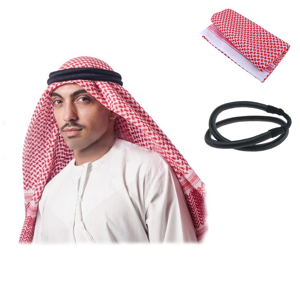 DZOZOMens Arab Shemagh Scarf Arab Kaffiyeh Shemagh Scarf Head Wrap Muslim Hijab Headscarf Middle East Keffiyeh Headscarf Arabia Scarves Hijab Headband Desert Shawl Arabic Scarf Head Cover Cap