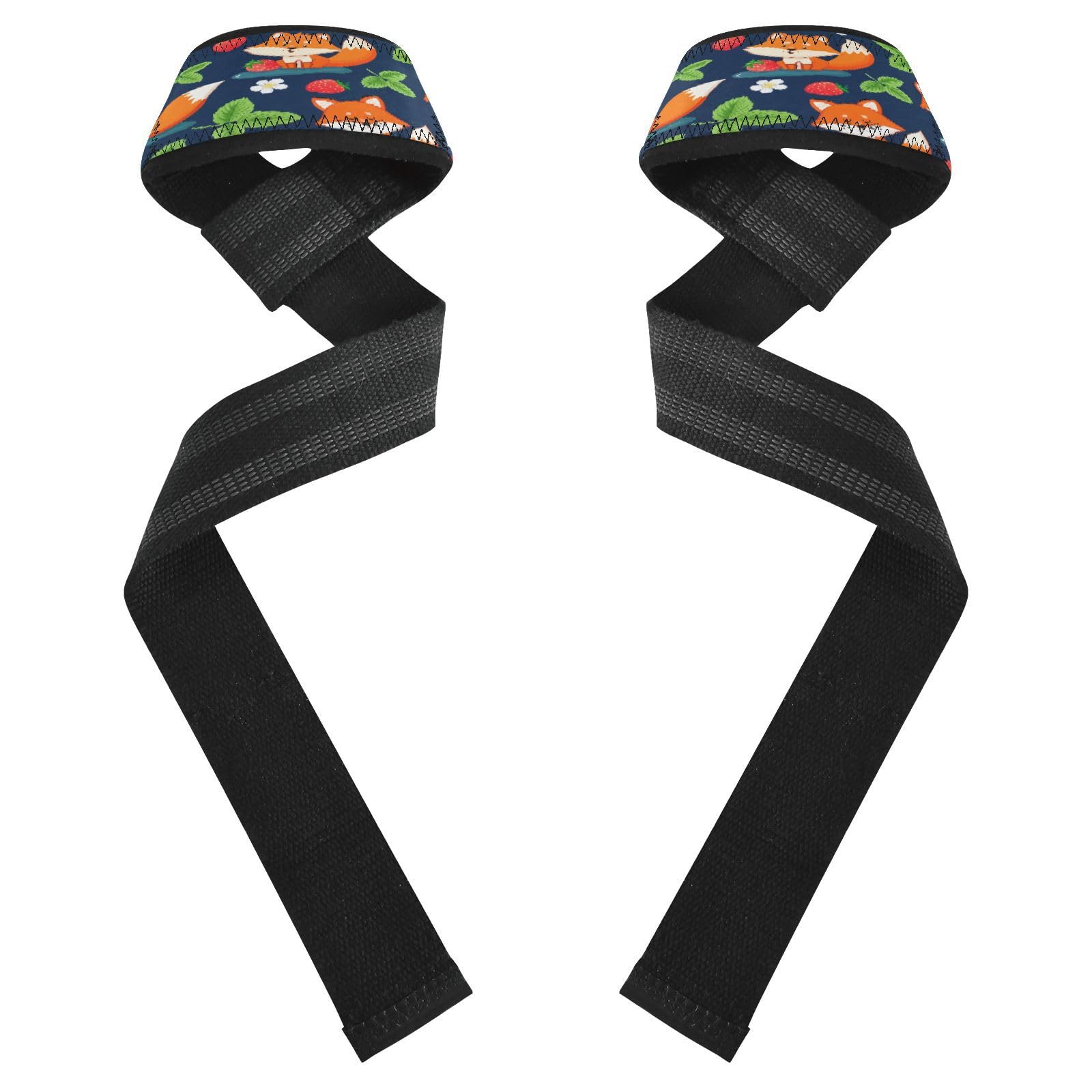 STAYTOP Cute Cartoon Fox Wrist Straps for Weightlifting,Lifting Straps with Neoprene Cushioned Wrist Padded and Anti-Skid Silicone for Strength Training,Bodybuilding,Deadlifting