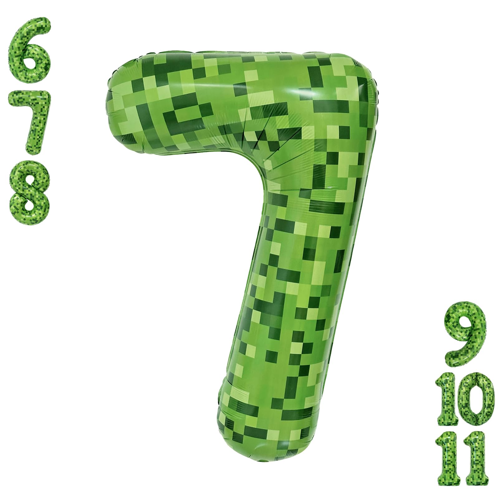Video Game Number 7 Balloon Different shades of Green Number Balloons for Game Birthday Decorations, Pixel Game Party Supplies 7 Number Balloon