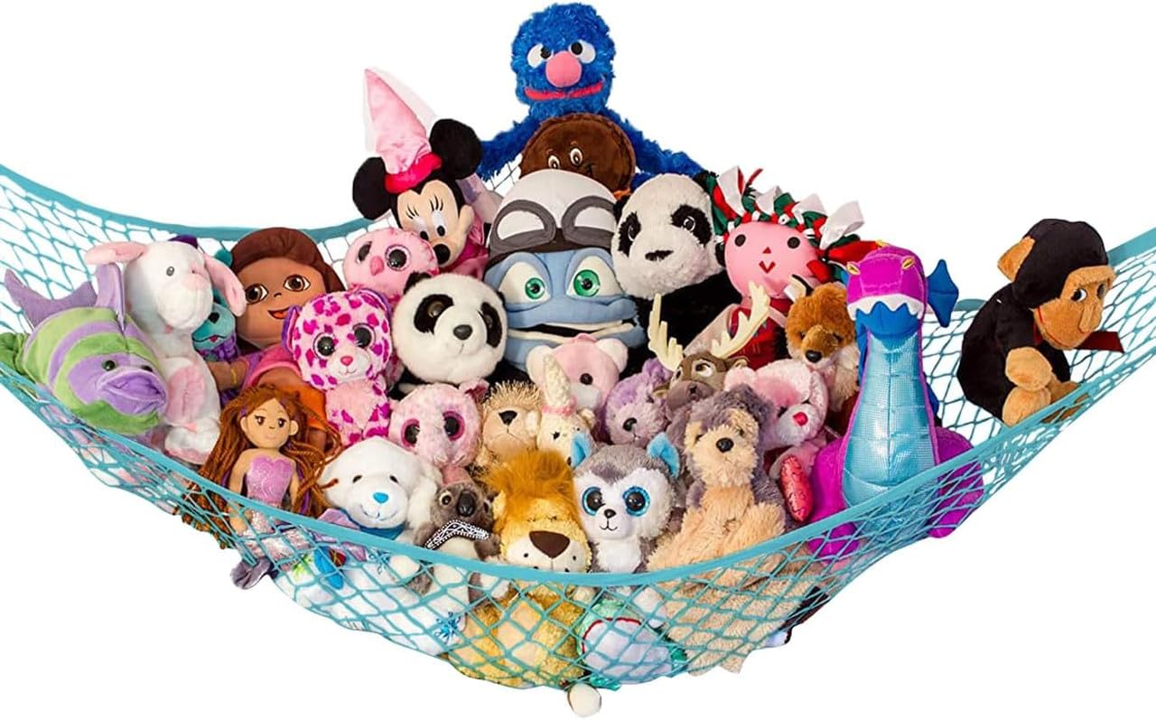 Stuffed Animal Hammock XL | Corner Stuffed Animal Storage &amp; Plushie Net | Extra Large Toy Hammock for Stuffed Animals | Easy Hang, Hardware Included | Light Blue Bedroom Decor | by Lilly's Love