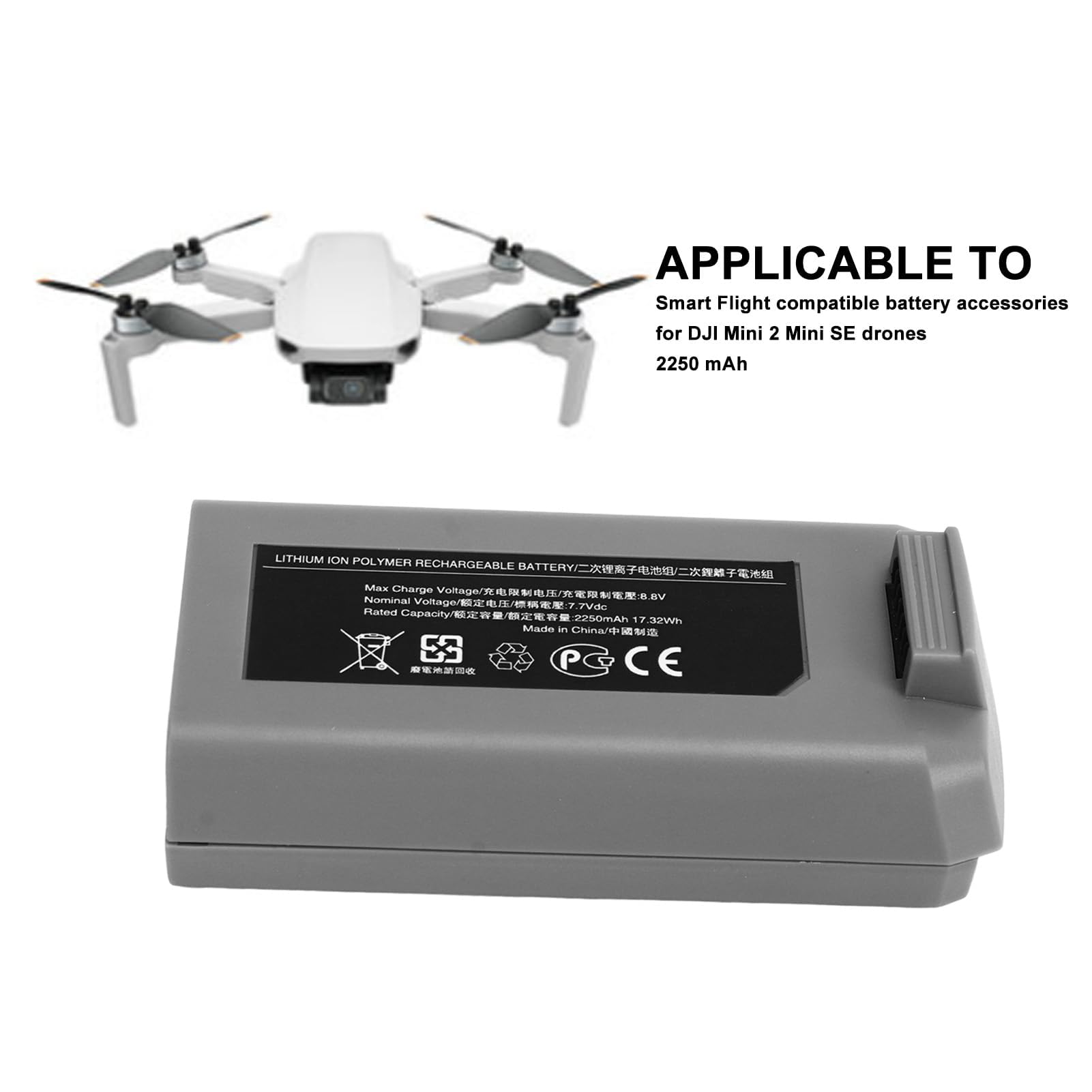 Batería Recargable para Drones, 2250 MAh Batería de Repuesto para Vuelos Inteligentes para MINI2 MINI2 SE Drone