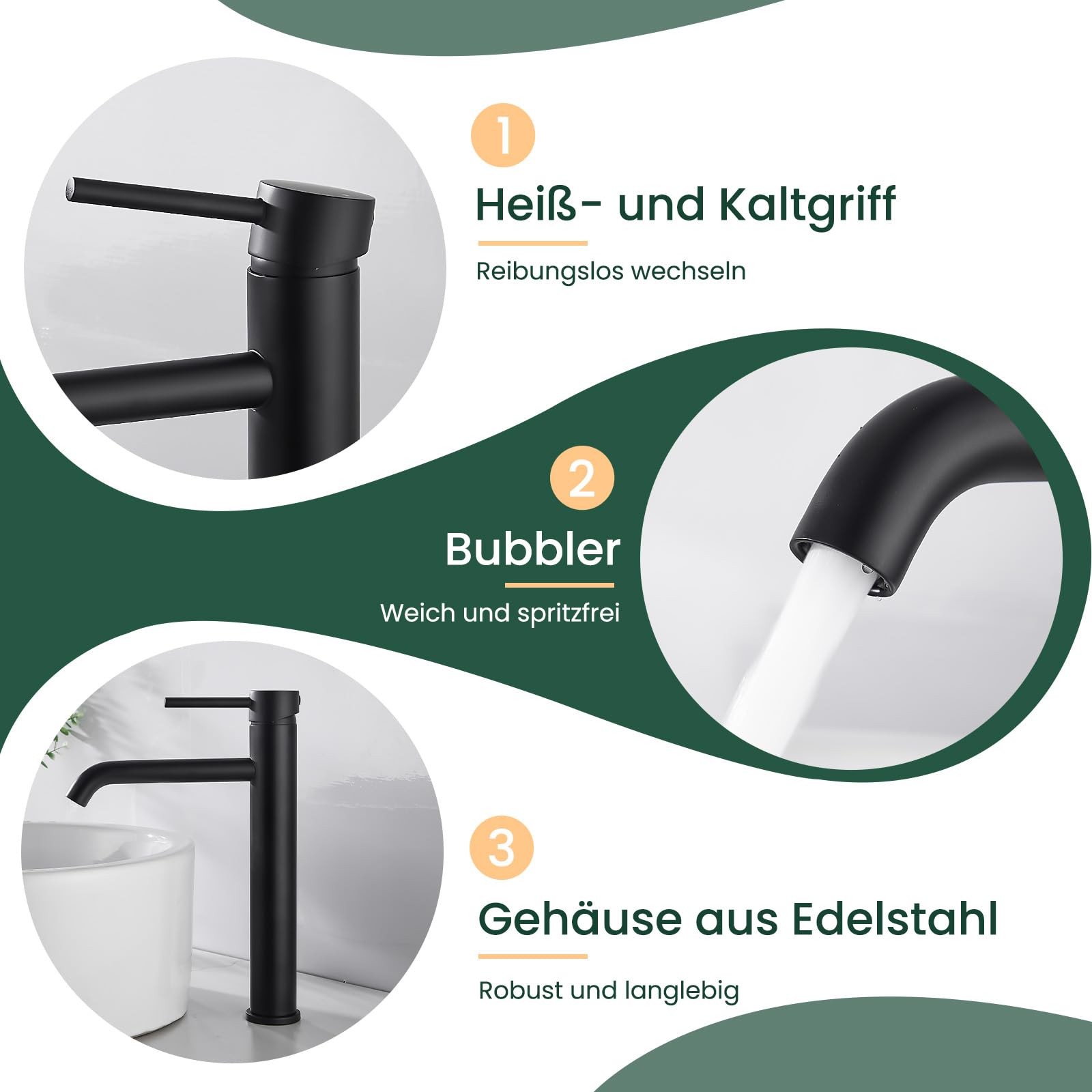 Nowoczesna bateria umywalkowa, bateria mieszająca jedną ręką, chrom, wysoka (28,5 cm, czarna)