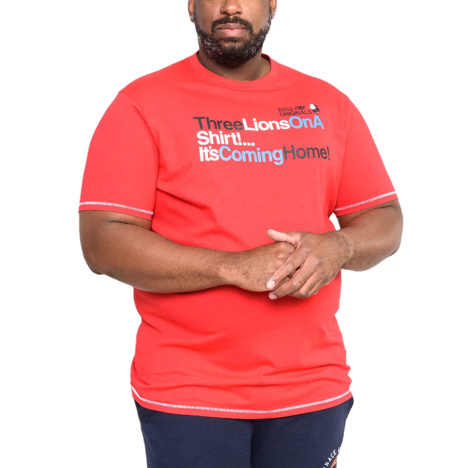D555 Duke Mens Lions Big Tall Three Lions England T-Shirt - 3XL Red
