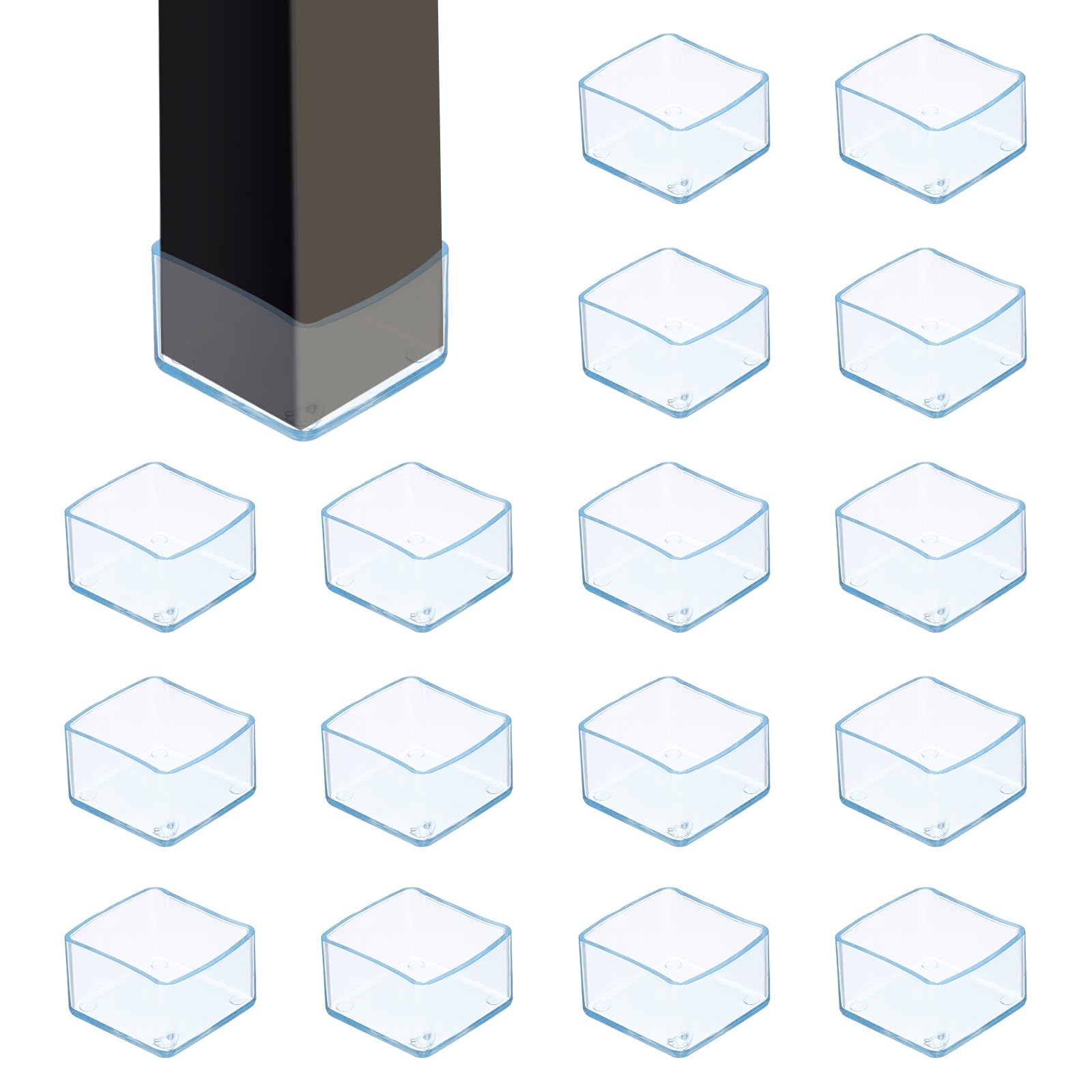 sourcing map 16Pcs Chair Leg Floor Protectors, 1.6 x 1.6 Inch Clear Chair Leg Caps, Square Transparent Furniture Foot Covers Non-Slip Anti-Scratch for Floor, Hardwood, Tile Protection