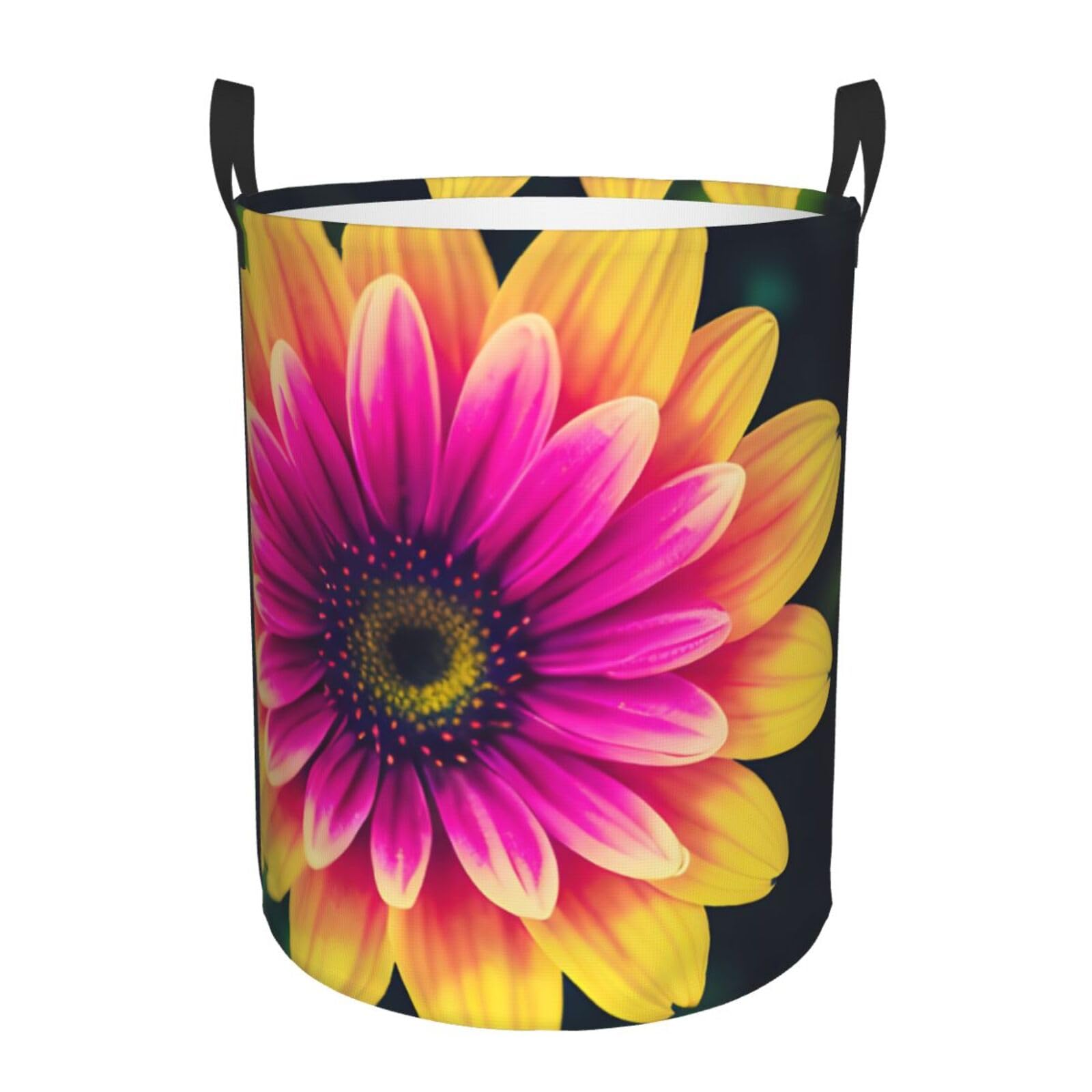 M Collapsible Round Retro flower Print Laundry Hamper