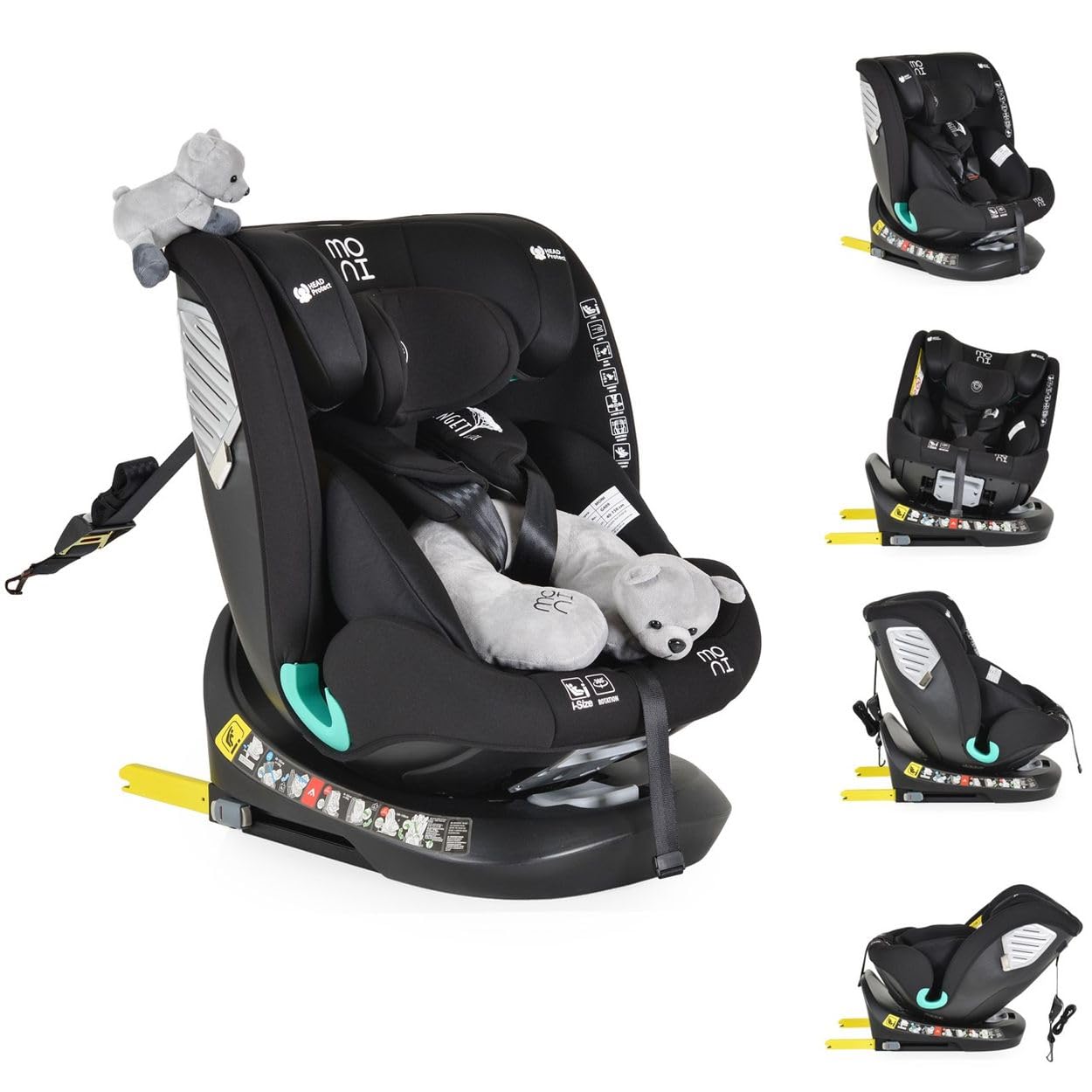 Moni, i-Size Serengeti fotelik dziecięcy (40-150 cm) Isofix, poduszka pod kark, kolor: czarny