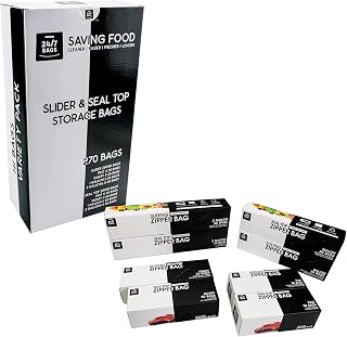 Multi-Variety Pack Slider & Seal Top Zipper Food Storage Bags, 270 Count, Featuring 2 Gallon Size, Zero BPA & Microwave-Safe (8 Boxes, 8 Sizes)